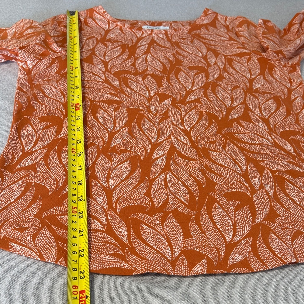 Chico’s Orange Leaf Print Women's Top SZ 1 - Picture 8 of 13